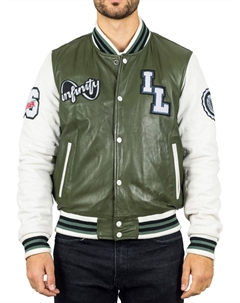 Куртка-бомбер из натуральной кожи, бейсбольное пальто Letterman, оливковый Truclothing