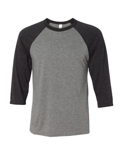 Бейсбольная футболка с рукавом три четверти, цвет grey/ charcoal black triblend Bella+canvas