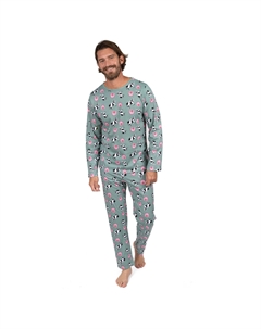 Мужская пижама из двух частей из хлопка свободного кроя, цвет коровий зеленый Leveret