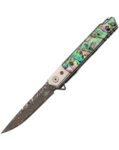 Складной нож B5299D, сталь дамаск, рукоять огстекло с перламутром, художественное травление Витязь