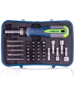 Отвертка реверсивная с набором бит и торцевыми головками 35 шт., CrV 13337 Сибртех