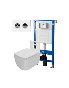 Подвесной унитаз с инсталляцией Меркурий PN48195WC безободковый, сиденье микролифт, белый, кнопка белая Point