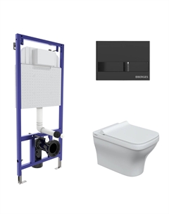 Подвесной унитаз с инсталляцией Novum 42454 кнопка черная, сиденье микролифт, белый Berges