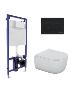 Подвесной унитаз с инсталляцией Novum 43311 кнопка черная, сиденье микролифт, белый Berges