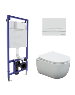 Подвесной унитаз с инсталляцией Novum 43310 кнопка белая, сиденье микролифт, белый Berges