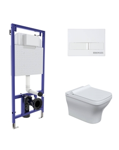 Подвесной унитаз с инсталляцией Novum 42452 кнопка белая, сиденье микролифт, белый Berges