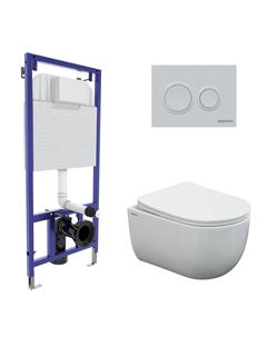 Подвесной унитаз с инсталляцией Novum 43239 кнопка белая, сиденье микролифт, белый Berges