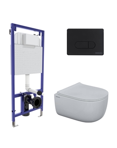 Подвесной унитаз с инсталляцией Novum 47235 кнопка черная, сиденье микролифт, белый Berges