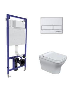 Подвесной унитаз с инсталляцией Novum 42453 кнопка хром, сиденье микролифт, белый Berges