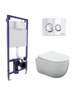 Подвесной унитаз с инсталляцией Novum 43241 кнопка хром, сиденье микролифт, белый Berges