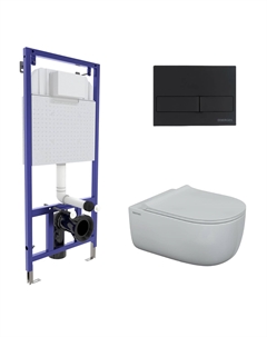 Подвесной унитаз с инсталляцией Novum 43204 кнопка черная, сиденье микролифт, белый Berges