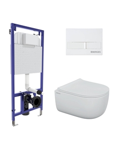 Подвесной унитаз с инсталляцией Novum 43309 кнопка белая, сиденье микролифт, белый Berges