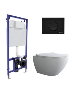 Подвесной унитаз с инсталляцией 4в1 (инсталляция Novum + унитаз Puma rimless 51см + кнопка R5 + сиденье микролифт Toma slim Berges