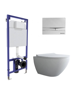 Подвесной унитаз с инсталляцией 4в1 (инсталляция Novum + унитаз Puma rimless 51см + кнопка F3 + сиденье микролифт Toma slim Berges