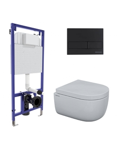 Подвесной унитаз с инсталляцией 4в1 (инсталляция Novum525 + унитаз Ego rimless 49см + кнопка L5 SoftTouch + сиденье микроли Berges