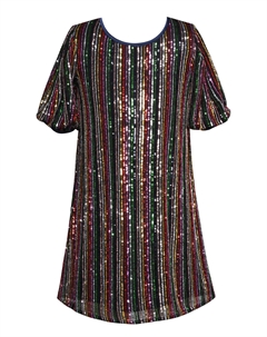 Платье для маленьких и больших девочек с пайетками и полосками, с рукавами-фонариками, цвет blk multi Hannah banana