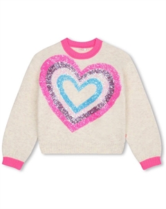 Свитер с аппликацией в виде пайеток в форме сердца, слоновая кость Billieblush