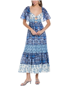 Платье макси из льняной смеси, синий Sandro