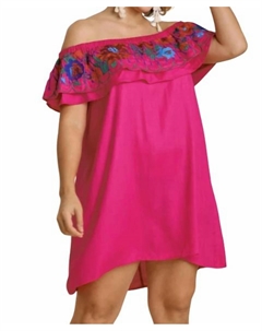 Платье с цветочной вышивкой и оборками цвета фуксии, фуксия Umgee