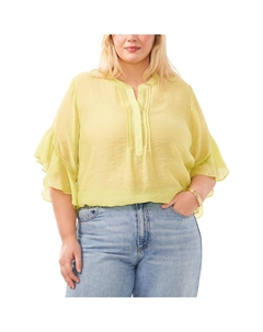 Плюс Женский пуловер с защипами и разрезом на шее, цвет island lime Vince camuto