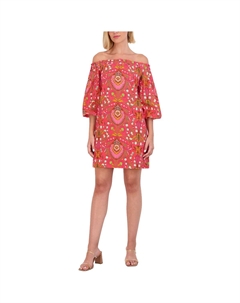 Плюс Женское Льняное Мини Платье С Открытыми Плечами, розовый Vince camuto