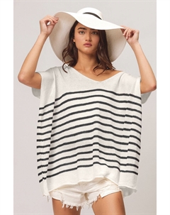 Топ с короткими рукавами и V-образным вырезом в полоску, черный Fashnzfab