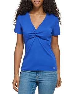 Женский пуловер с перекрученным V-образным вырезом, синий Calvin klein