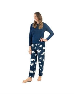 Рождественская женская пижама из хлопкового топа и флисовых штанов с изображением медведя, цвет polar bear Leveret