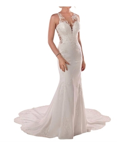 Современное креповое свадебное платье с фестончатым шлейфом цвета слоновой кости/белого цвета Stella york