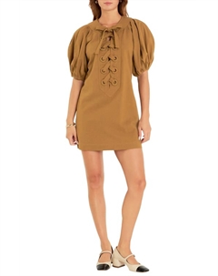 Мини-платье со шнуровкой и рукавами-фонариками в оливковом цвете English factory