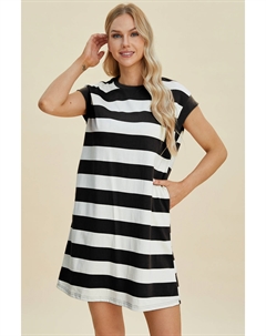 Полноразмерное мини-платье в полоску с круглым вырезом и рукавами-крылышками, черный Fashnzfab