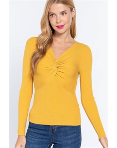 Длинный свитер с V-образным вырезом и узлом, цвет honey mustard Fashnzfab