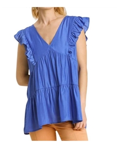 Топ Babydoll с многоуровневыми оборками синего цвета Umgee