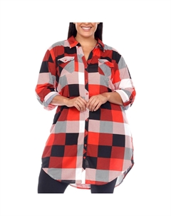 Плюс Женское Полосатое Платье-Рубашка с Карманами, красный/черный/белый White mark