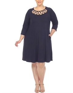 Плюс Женское Трикотажное Платье Миди Swing, темно-синий White mark