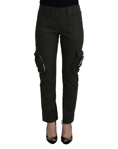 Элегантные женские брюки из смеси шерсти с тесьмой, зеленый Ermanno scervino