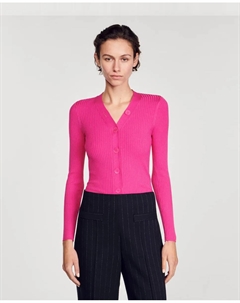 Женский кардиган в рубчик с застежкой на пуговицы, фуксия Sandro