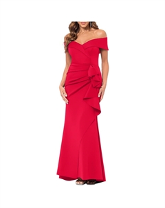 Женское макси-платье с открытыми плечами и оборками, красный Xscape