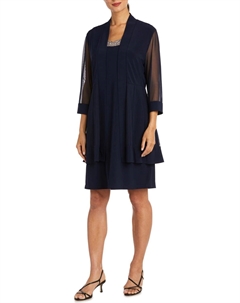 Комплект из украшенного жакета с рукавами 3/4 и платья в темно-синем цвете R&m richards