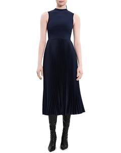 Женское платье миди без рукавов со складками и застежкой-молнией, цвет nocturne navy Theory