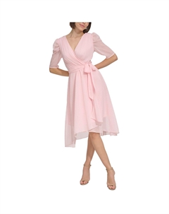 Женское блестящее платье миди с рукавами-фонариками, цвет ballerina pink Tommy hilfiger