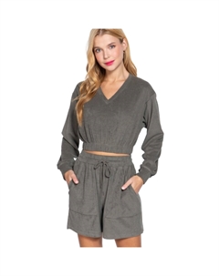 Махровый топ с эластичным подолом, оливковый Fashnzfab