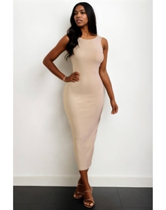 Женское ребристое платье макси без рукавов с открытой спиной, серо-коричневый Fashnzfab