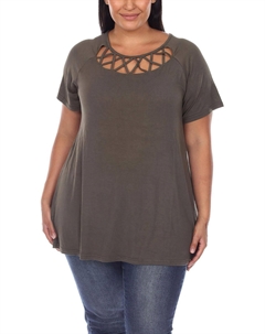 Женская блузка с круглым вырезом и вырезом Plus, оливковый White mark