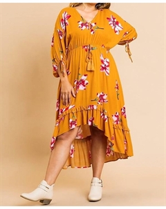 Платье с цветочным принтом High Low -Plus в оранжевом цвете Umgee