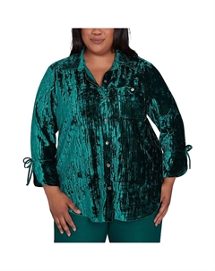 Плюс Женский бархатный топ на пуговицах с карманами, цвет emerald Alfred dunner