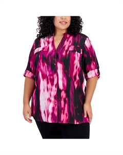 Плюс Женский принтованный пуловер на пуговицах, черный/рыжий Calvin klein