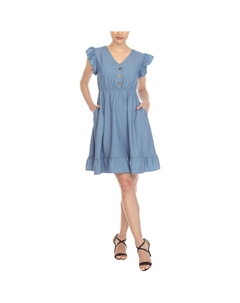 Плюс Женское Платье-трапеция с оборками до колена, цвет denim blue White mark