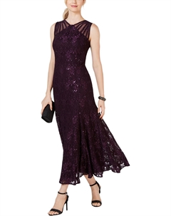 Женское кружевное коктейльное платье с пайетками, цвет plum R&m richards