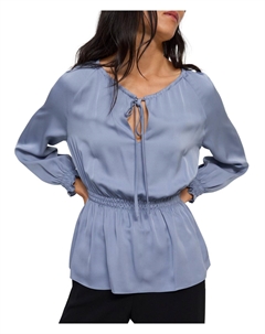 Petites Женский шелковый топ в крестьянском стиле с присборенной отделкой, цвет cornflower Theory